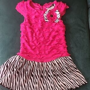 Pink Ruffled Dress with Zebra Print Skirt